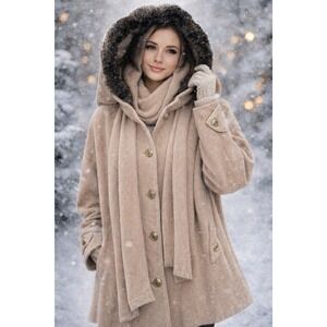 NWT‎ Dennis Basso Soft Wool Cashmere Camel Coat Size Small Oversized Cozy